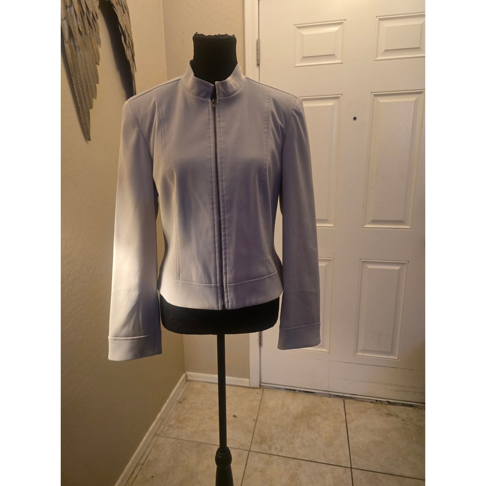 Bagatelle Womens Light Gray Mock Neck Zip Up Tailored Jacket Size 8